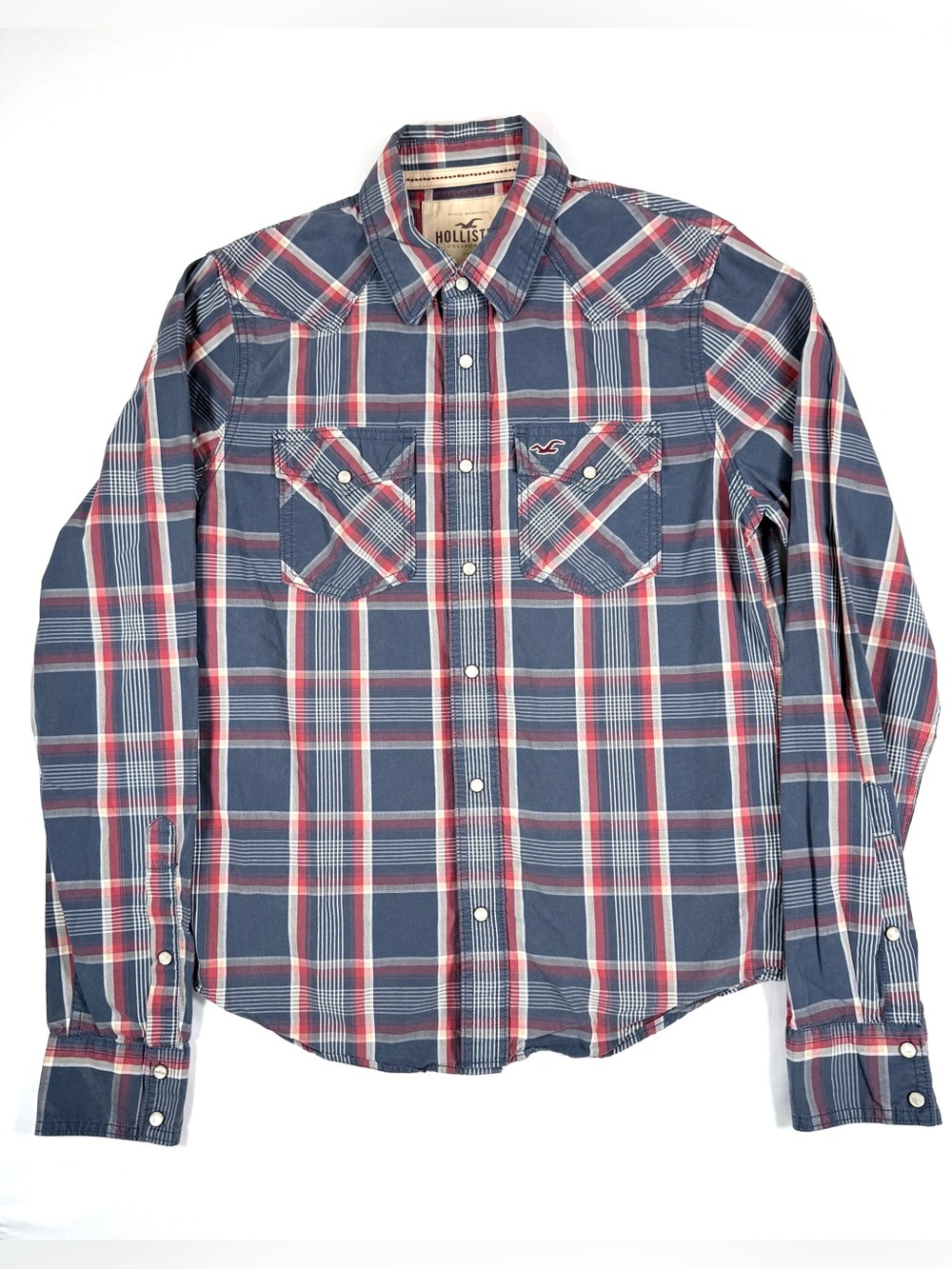 HOLLISTER Mens Western Pearl Snap Plaid Shirt L Rodeo Cowboy Ranchwear Americana